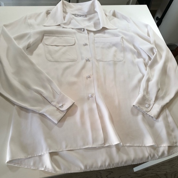 Anne Fontaine Paris White, Satin Button Down, Blouse Women’s 4, Very Oversized! - Picture 6 of 13